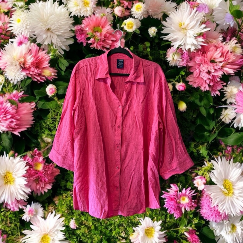 Basic Editions Bright Pink Button-Down Top